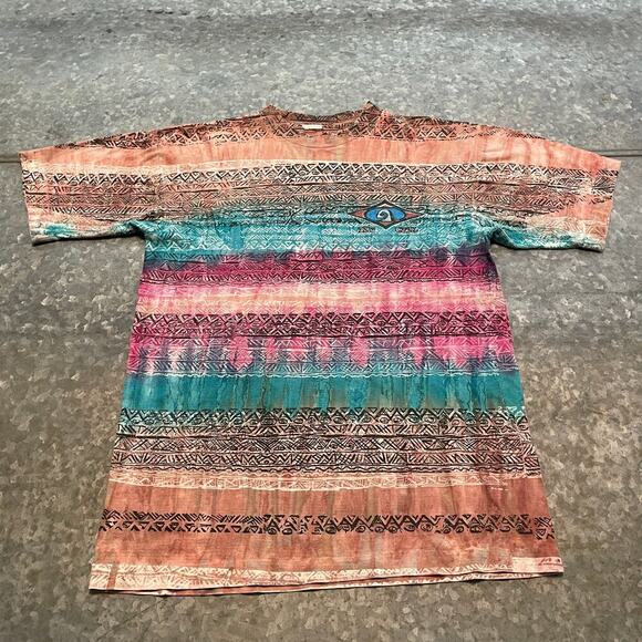 Vintage Hot Curl Surf All Over Print Single Stitch Tee Shirt Mens Medium 90s AOP - Picture 2 of 9